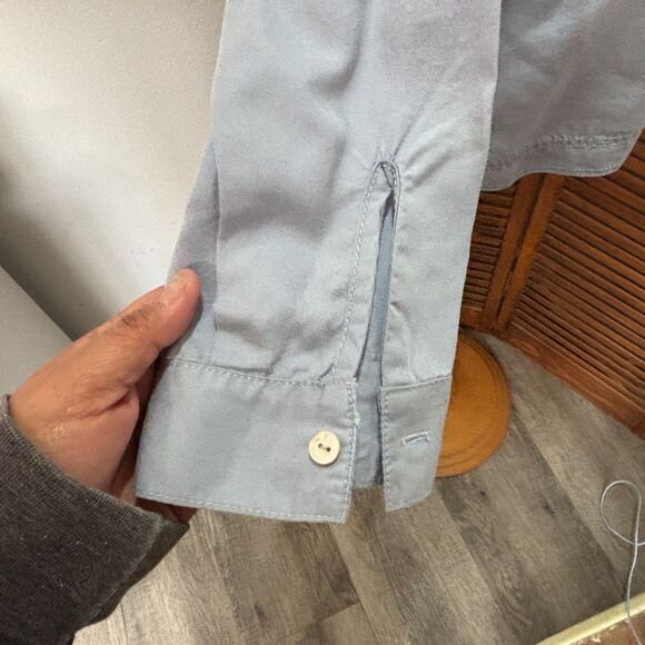 J. Jill Blue Rain Chambray Lace-up Pullover Peasant Pop Over Blouse Top Size L - Picture 9 of 13